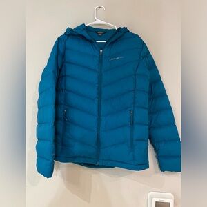 Eddie Bauer Teal Down Hooded Puffer Jacket Women’s Large 80/20 Packable Gorpcore